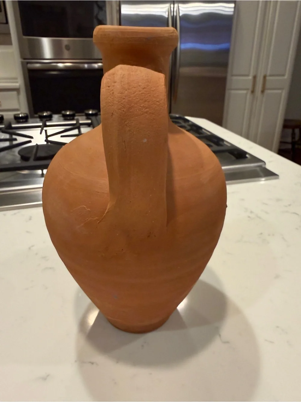 Vintage Hand Thrown Terracotta Amphora Jug Vase Rustic Mediterranean Pottery 9”